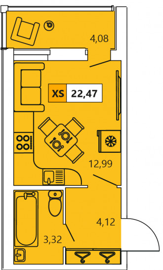 Студия 22.47 м²