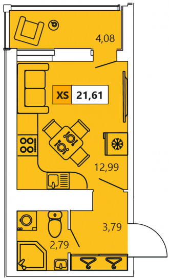Студия 21.61 м²