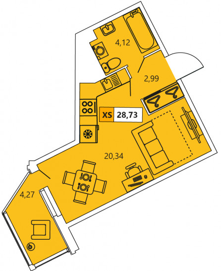 Студия 28.73 м²