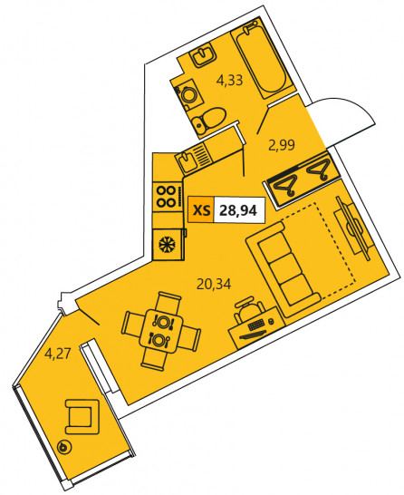 Студия 28.94 м²
