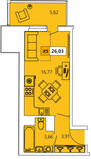 Студия 26.03 м²
