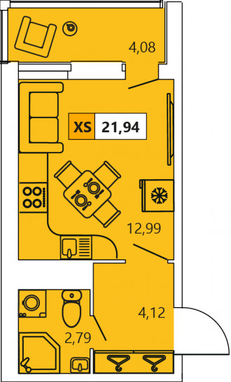 Студия 21.94 м²