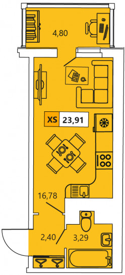 Студия 23.91 м²