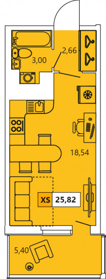 Студия 25.82 м²