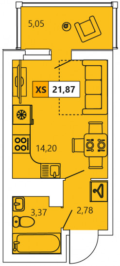 Студия 21.87 м²