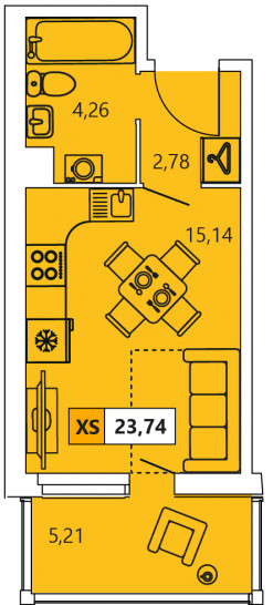 Студия 23.74 м²