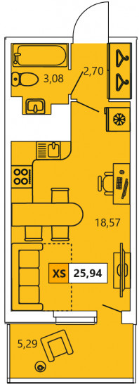 Студия 25.94 м²