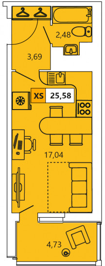 Студия 25.58 м²