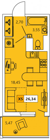 Студия 26.34 м²