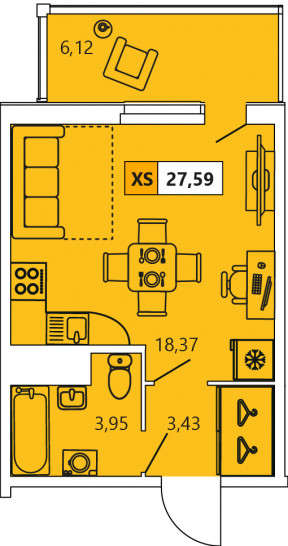 Студия 27.59 м²