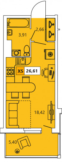 Студия 26.61 м²