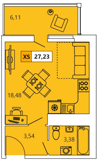 Студия 27.23 м²