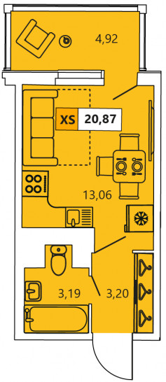 Студия 20.87 м²