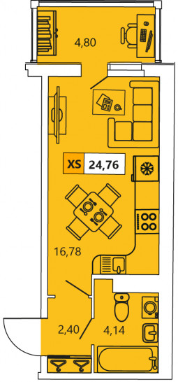 Студия 24.76 м²
