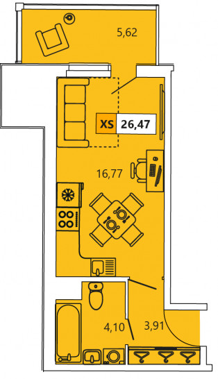 Студия 26.47 м²