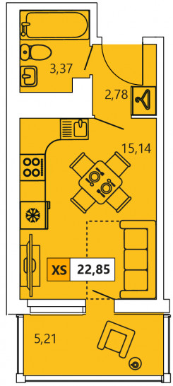 Студия 22.85 м²